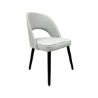 Grey leather and Black Wood Legs Hollow Dining Chair