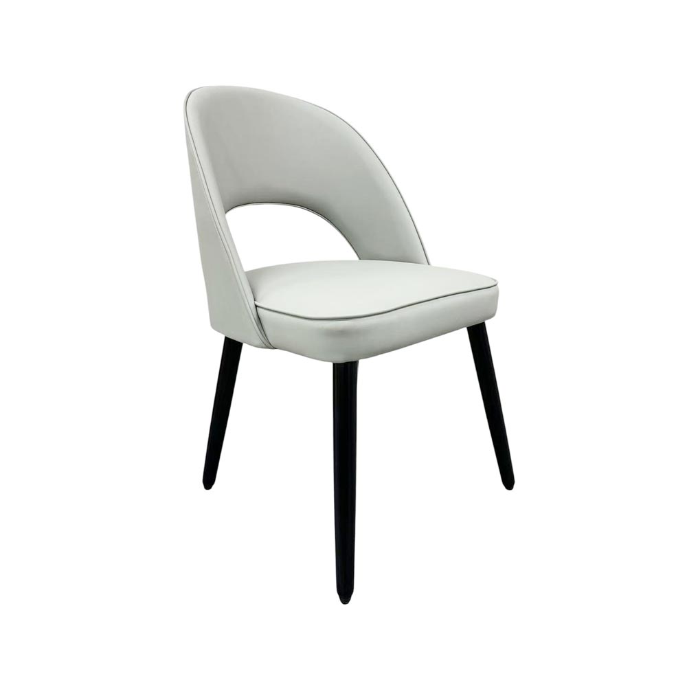 Grey leather and Black Wood Legs Hollow Dining Chair