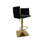 Black Velvet Shiny Gold Bar Stool with Gas Lift