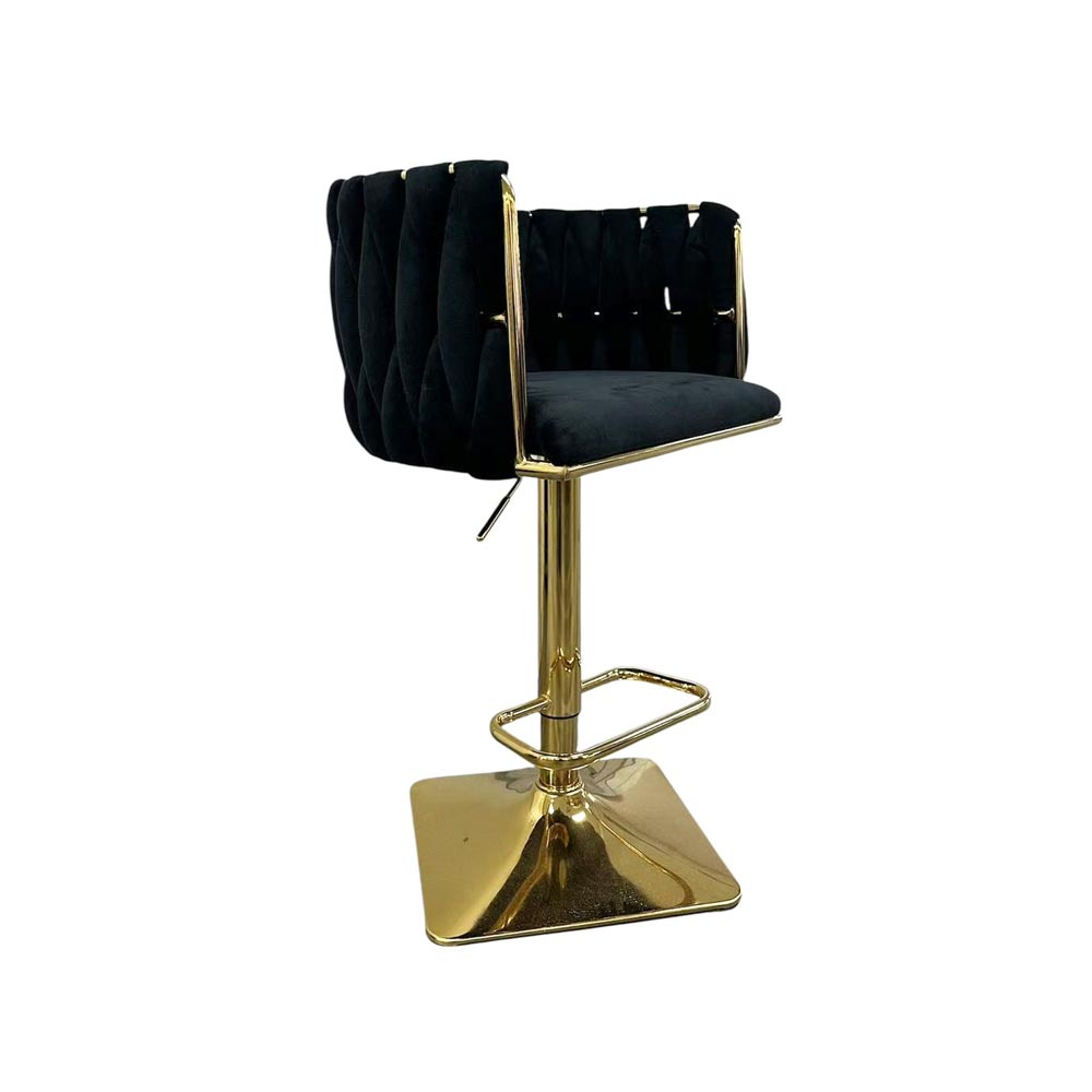 Black Velvet Shiny Gold Bar Stool with Gas Lift