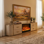 2m Sintered Stone Gold Frame TV Unit with Decorative  Fireplace - customisation available