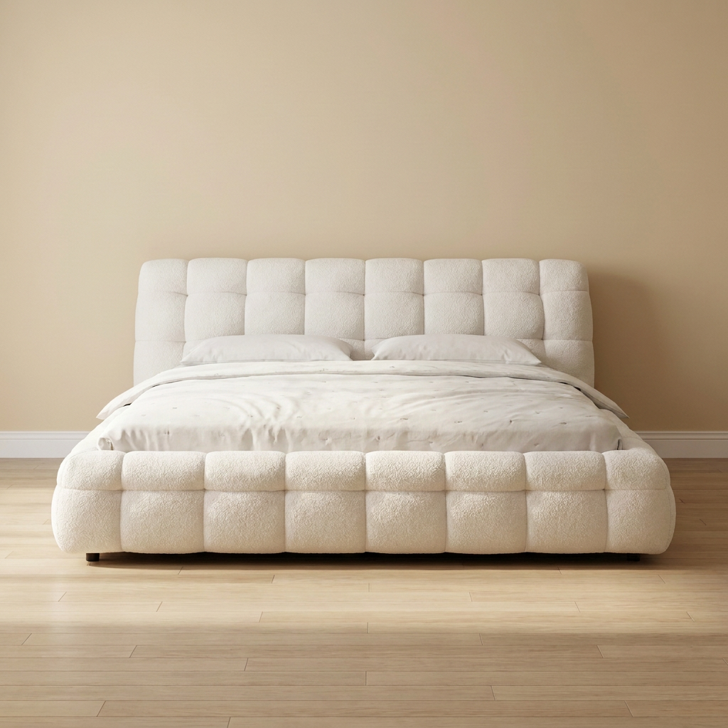 Marshmallow Premium White Boucle Fabric Bed
