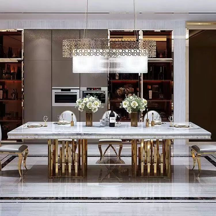 Golden Shell Style Luxury Dining Table with Marble or Sintered, Large table - 1.6m/ 1.8m/ 2m/ 2.2m/ 2.4m