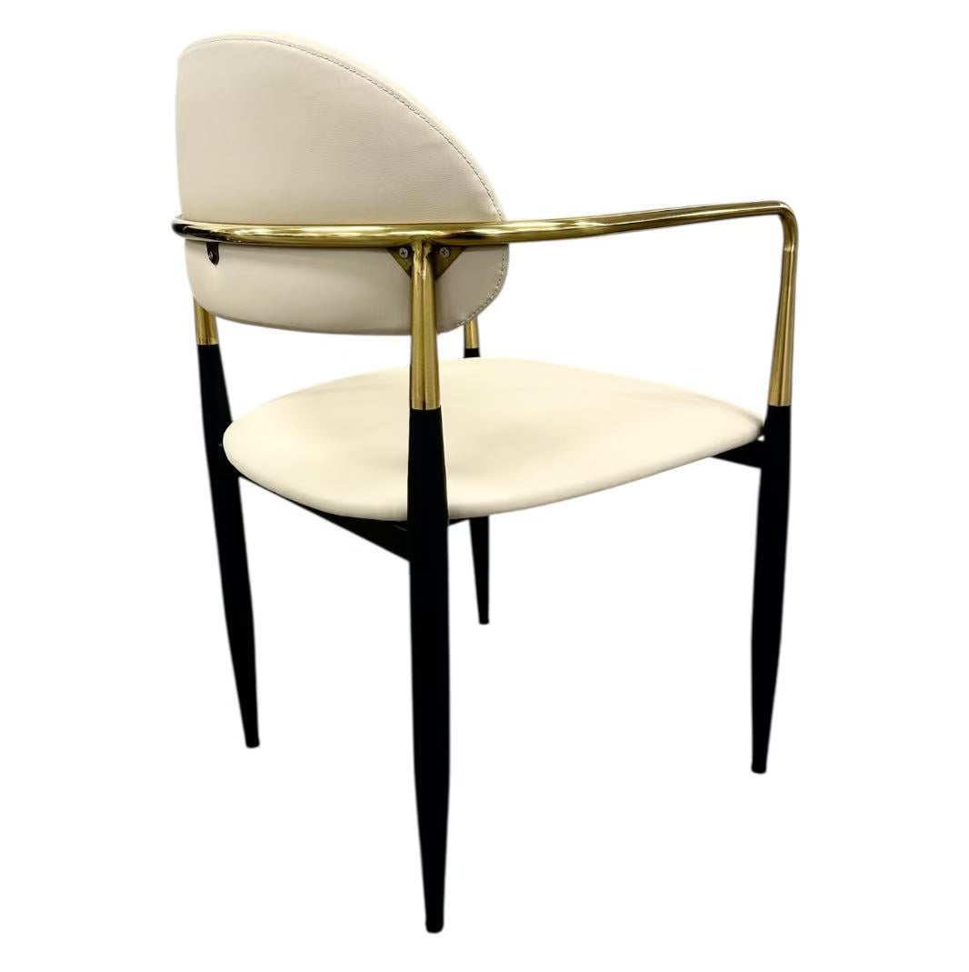 Beige Leather with Gold and Black Frame Dining Chair