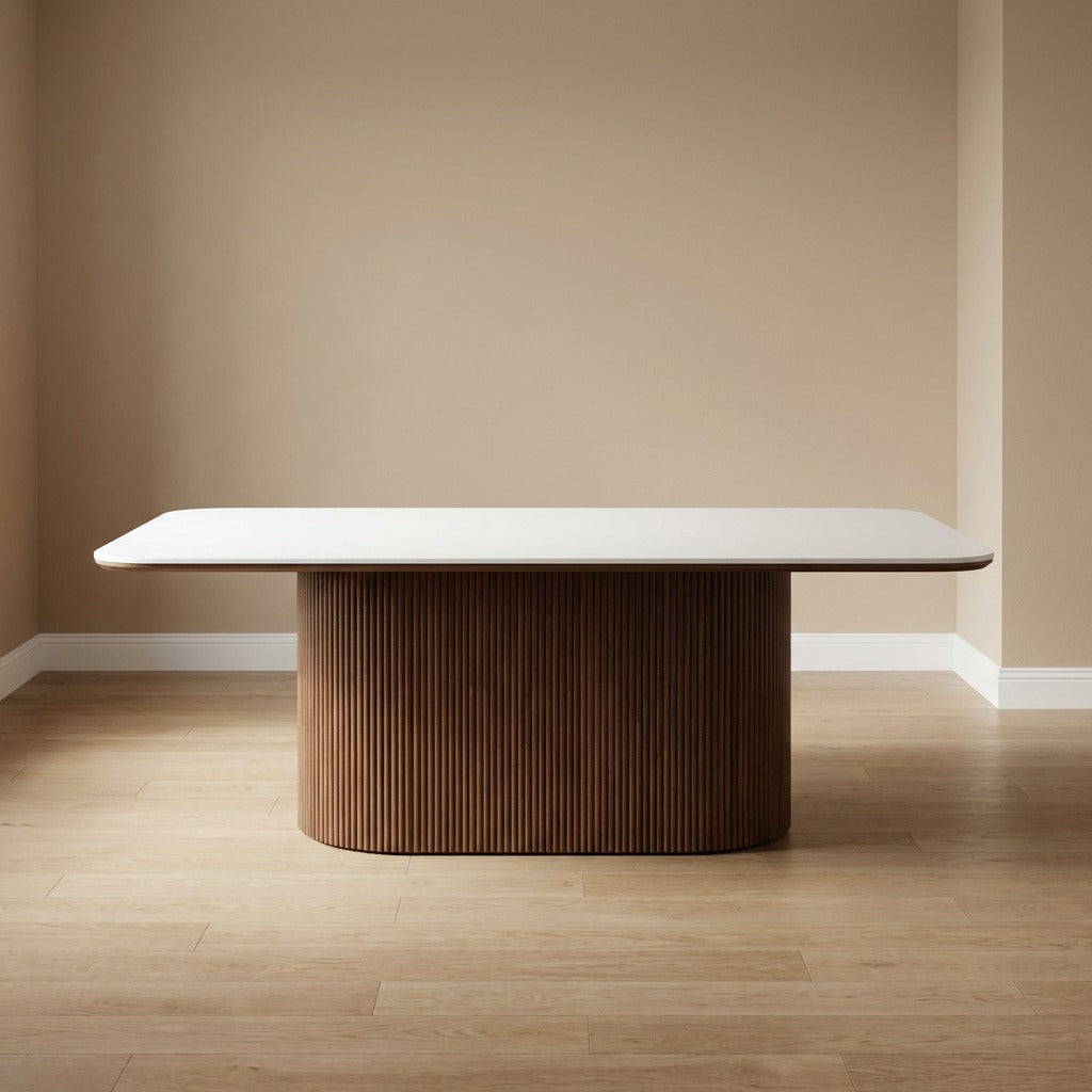 Oval Stand Wooden Dining Table with  Sintered Stone top 1.6m, 1.8m 2m, 2.2m & 2.4m