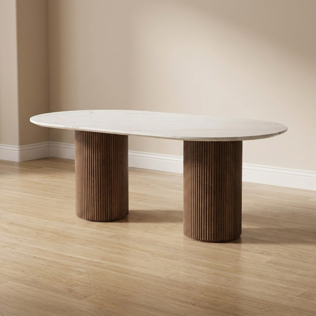 Walnut Full Cylinder Dining Sintered Stone Dining Table, 1.6, 1.8m, 2m, 2,2m & 2.4m