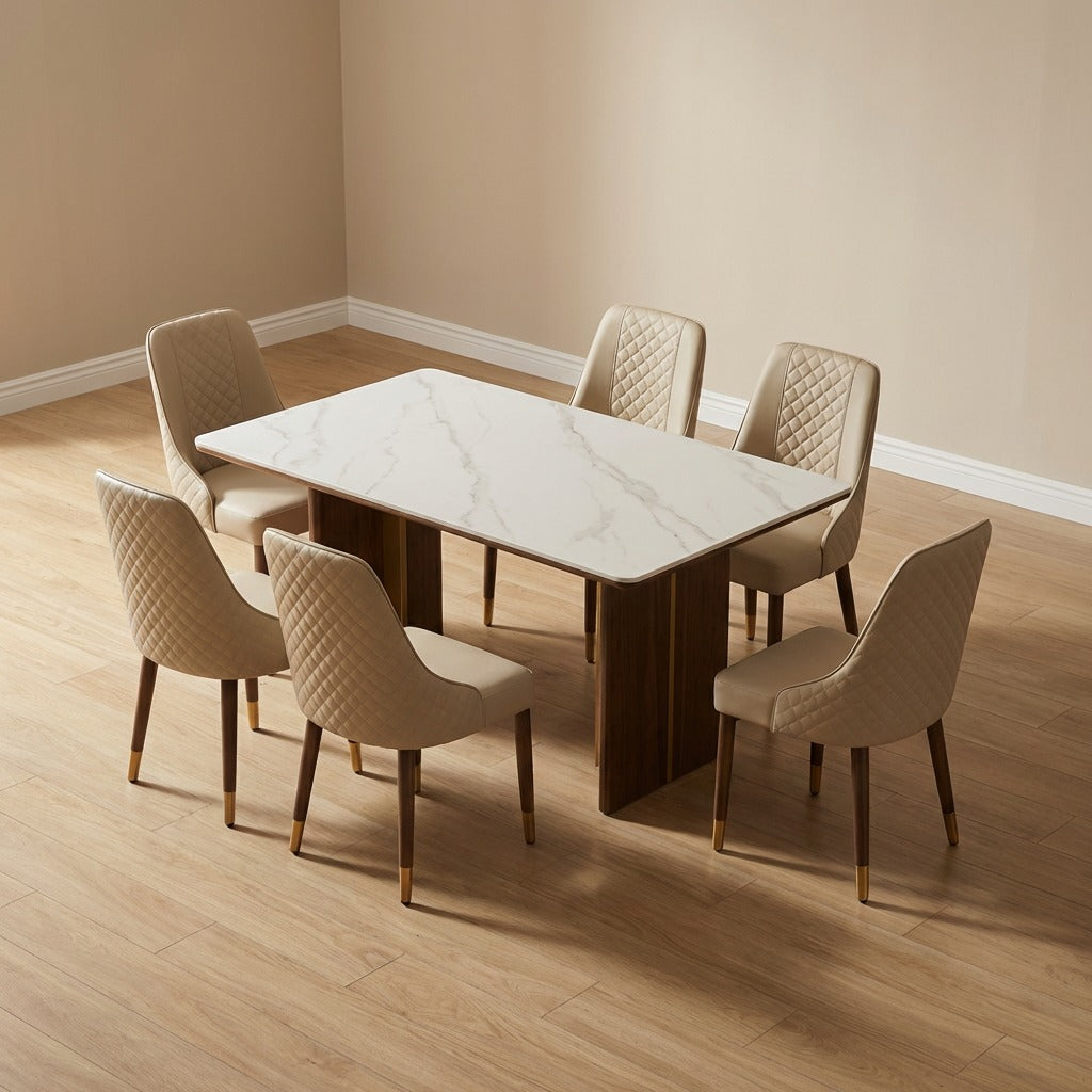 Walnut & Gold Sintered Stone Dining Table