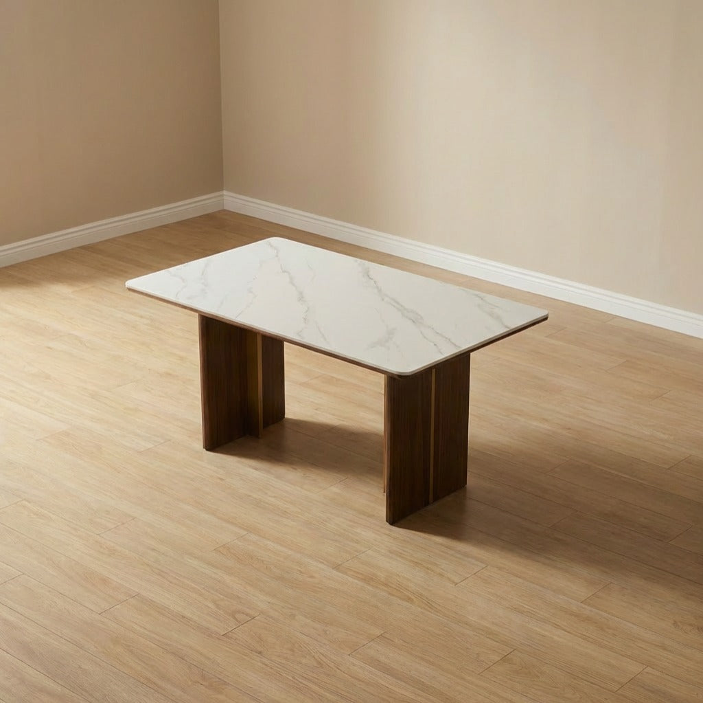 Walnut & Gold Sintered Stone Dining Table