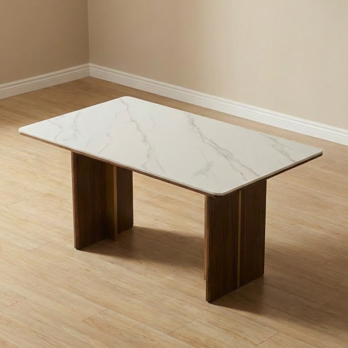 Walnut & Gold Sintered Stone Dining Table