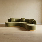 3.8m Green Velvet Curve Lounge With Gold Base L2036