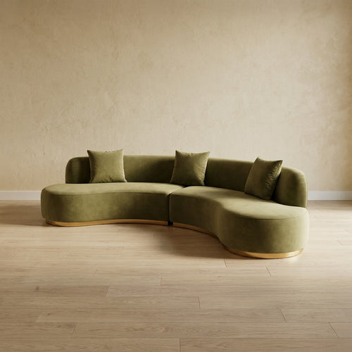 3.8m Green Velvet Curve Lounge With Gold Base L2036