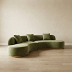3.8m Green Velvet Curve Lounge With Gold Base L2036