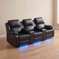 Home Theater Leather Recliner Lounge 3 Seater Black