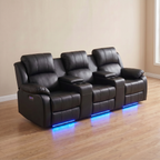 Home Theater Leather Recliner Lounge 3 Seater Black