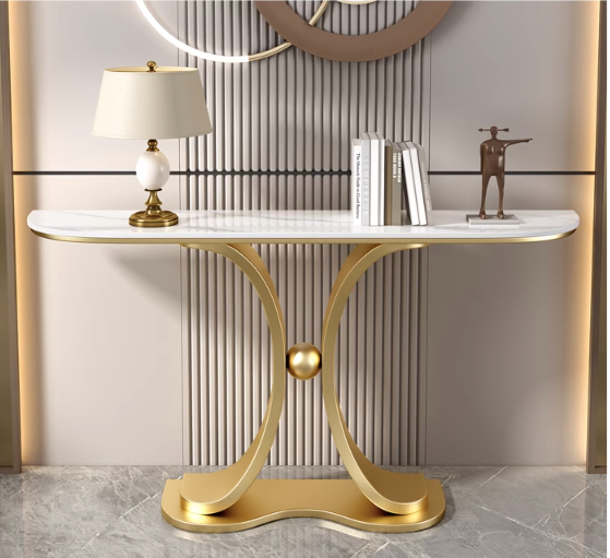 Stylish Curve Edge Sintere Stone Top Or Drawers Flower Butterfly Console/ Hallway Table