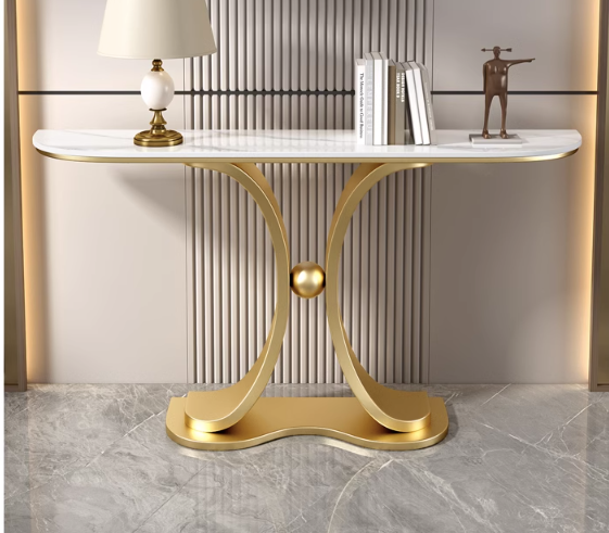 Stylish Curve Edge Sintere Stone Top Or Drawers Flower Butterfly Console/ Hallway Table