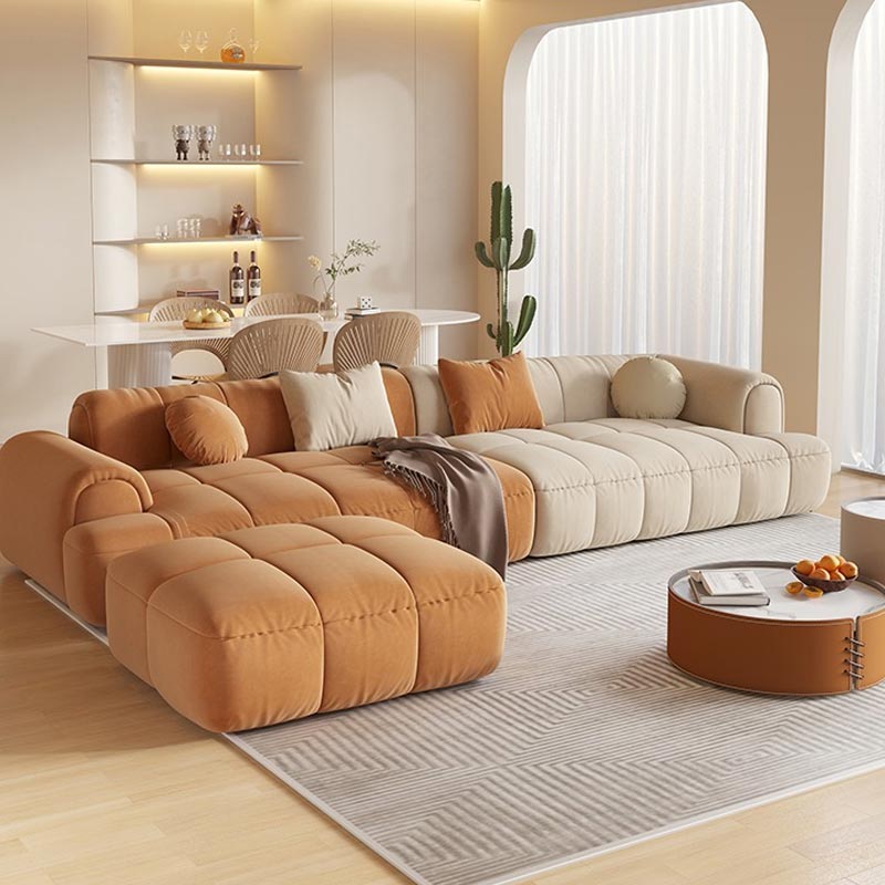 On Sale! Marshmallow Sofa Orange & White Velvet