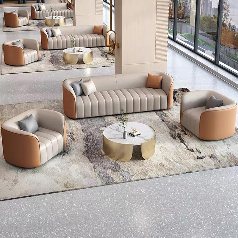On Sale! Orange & white Leather Sofa 3+1+1 set On Sale! 3 seater( 2.2m ) + 1 Seater + 1 Seater Orange and white