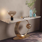 Galaxy & Moon Style Console/ Hallway Table Shiny Sintered Stone Top Gold Base