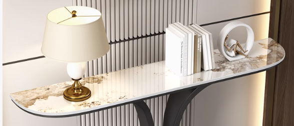 Stylish Curve Edge Sintere Stone Top Or Drawers Flower Butterfly Console/ Hallway Table