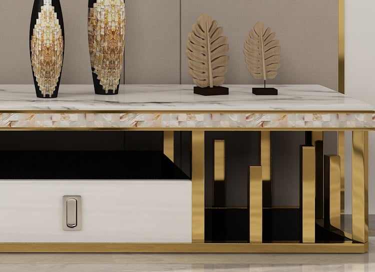 Shell Dec TV Unit or Coffee Table with Marble Top / Sintered stone