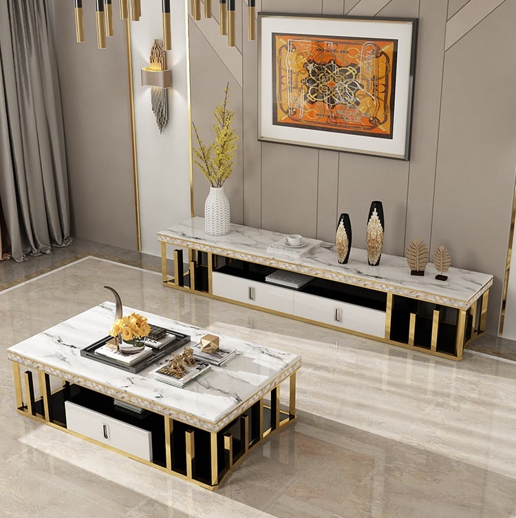 Shell Dec TV Entertainment Unit or Coffee Table with Marble Top / Sintered stone in Sydney