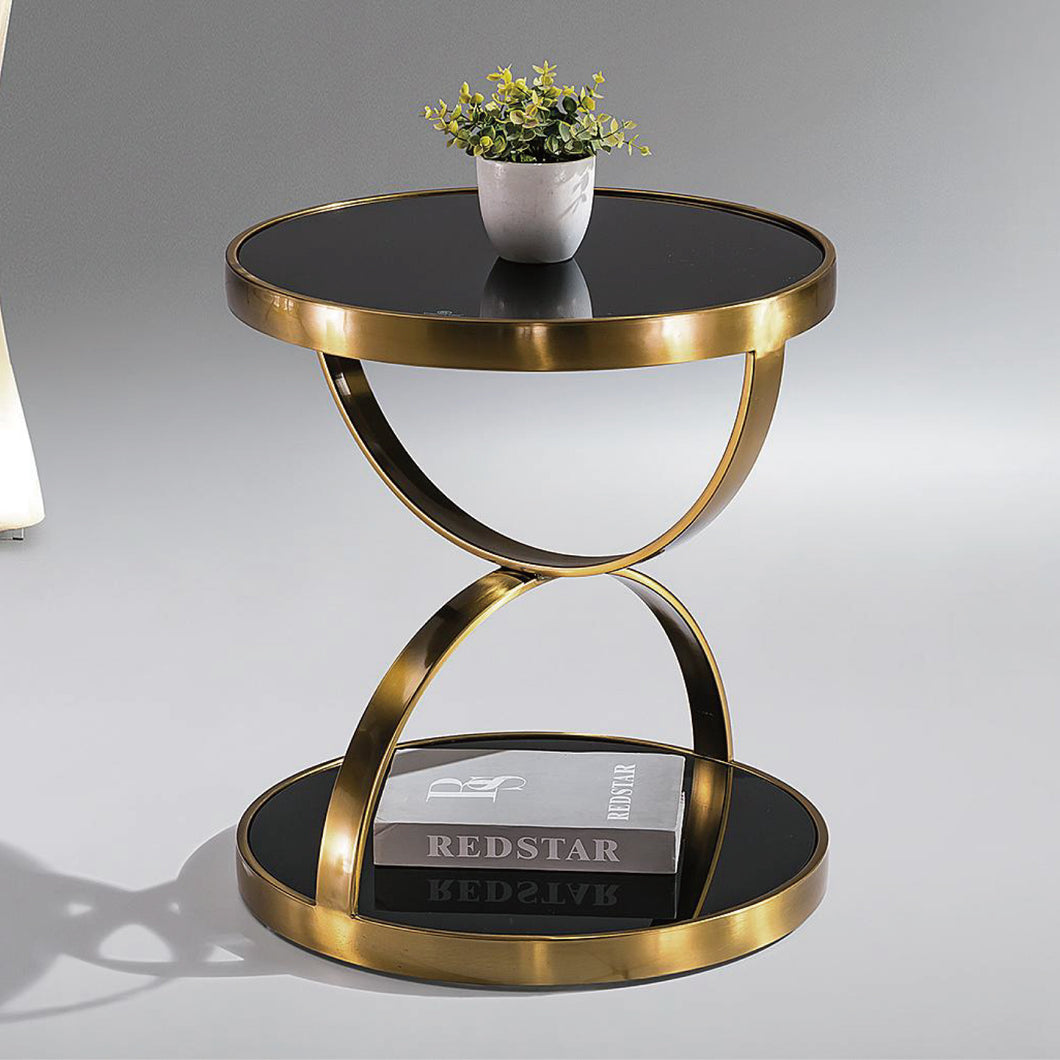 Double Curved Stand Side Table Black Tampered Glass Top