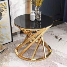 Golden/ Silver Twist Strip Side Table - Sintered Stone/ Marble Top