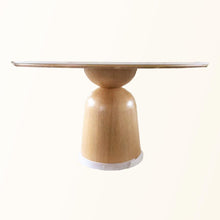 Oak Light Wood Gourd stand Dining Table with matt white sintered stone 1.2m 1.5m round