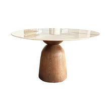 Oak Light Wood Gourd stand Dining Table with matt white sintered stone 1.2m 1.5m round