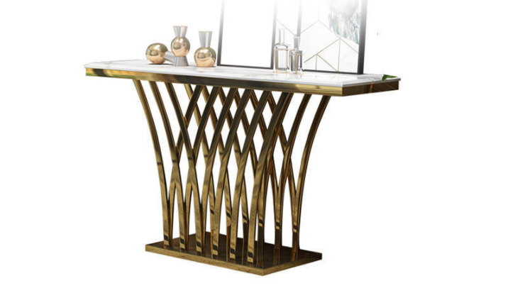 Modern Console/ Hallway Table H050 Marble/ Sintered stone with Gold Flower Stand
