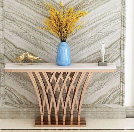 Modern Console/ Hallway Table H050 Marble/ Sintered stone with Gold Flower Stand