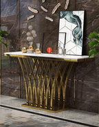 Modern Console/ Hallway Table H050 Marble/ Sintered stone with Gold Flower Stand