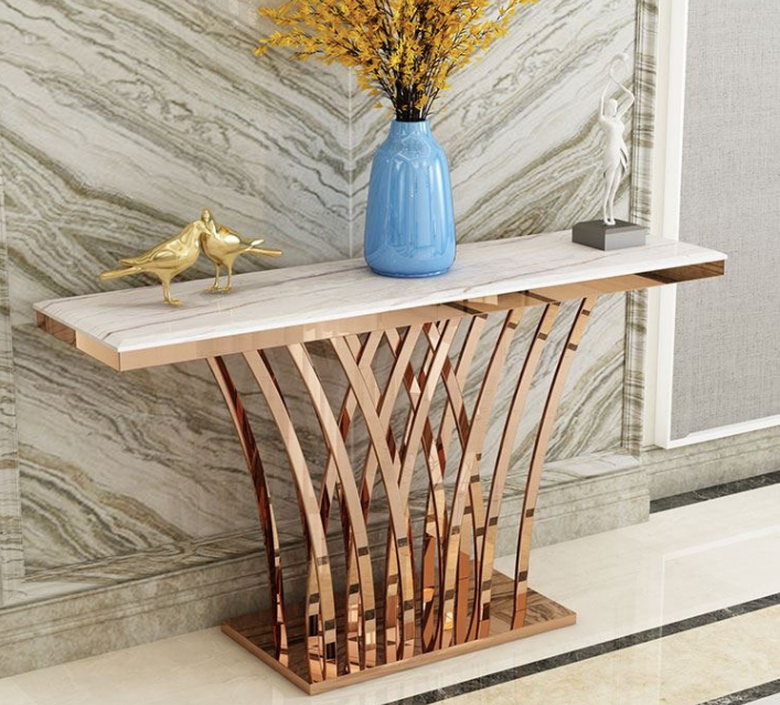 Modern Console/ Hallway Table H050 Marble/ Sintered stone with Gold Flower Stand