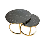 New Double Round Coffee & Side Marble Tables ø80cm ø60cm black top champaign frame