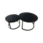 New Double Round Coffee & Side Marble Tables ø80cm ø60cm black top black frame