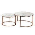 New Double Round Coffee & Side Marble Tables ø80cm ø60cm whit top gold frame;