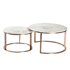 New Double Round Coffee & Side Marble Tables ø80cm ø60cm whit top gold frame;