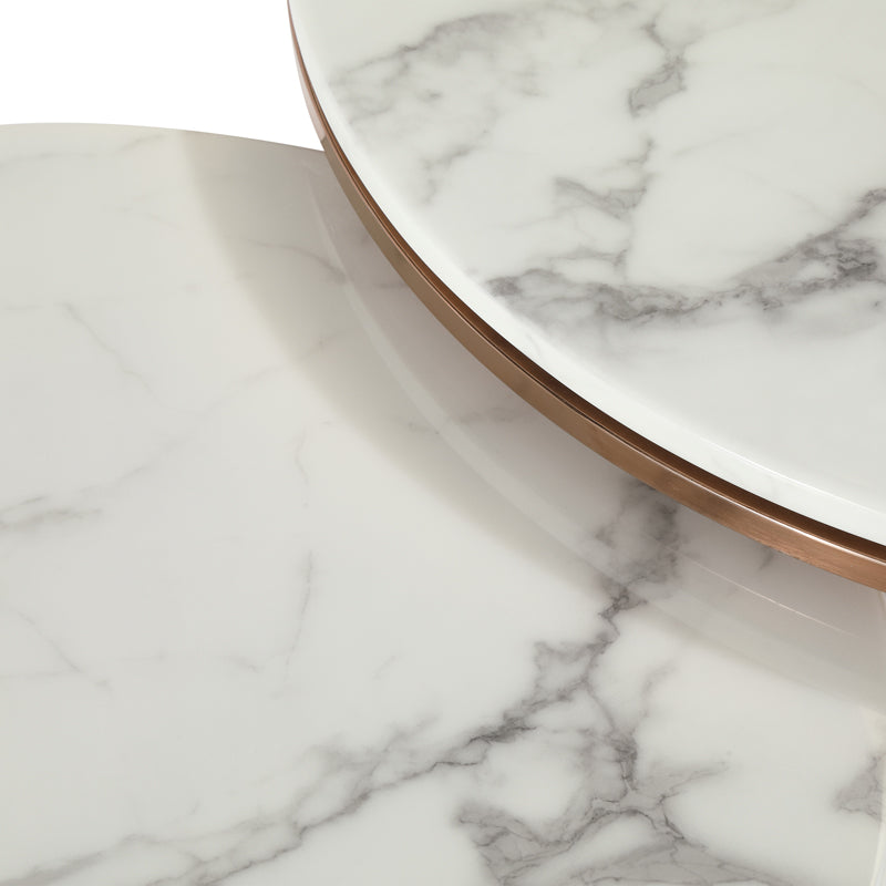 New Double Round Coffee & Side Marble Tables ø80cm ø60cm