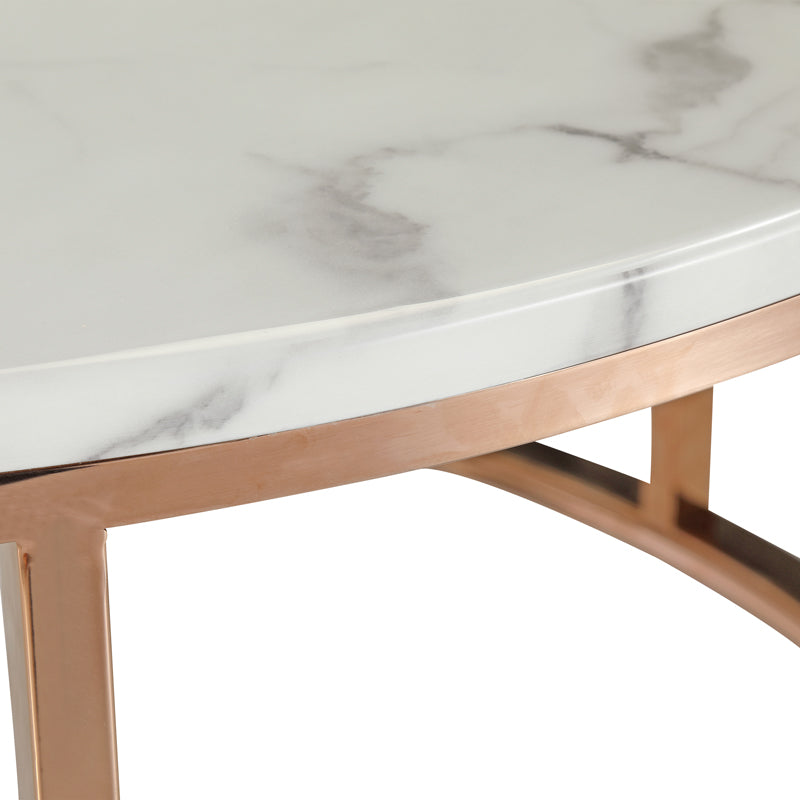 New Double Round Coffee & Side Marble Tables ø80cm ø60cm white top rose gold frame;