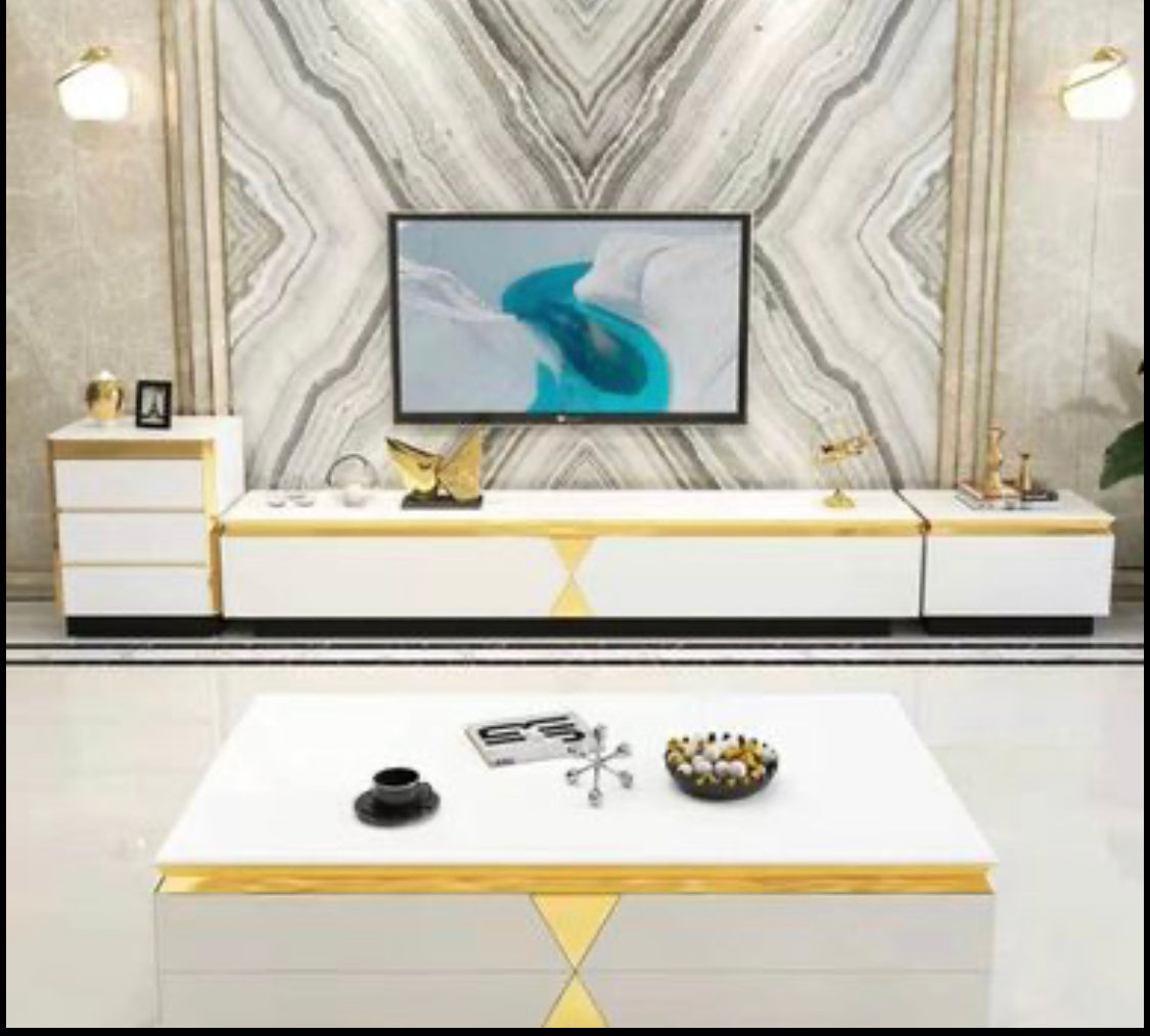 White Tempered Glass Top TV Unit or Coffee Table