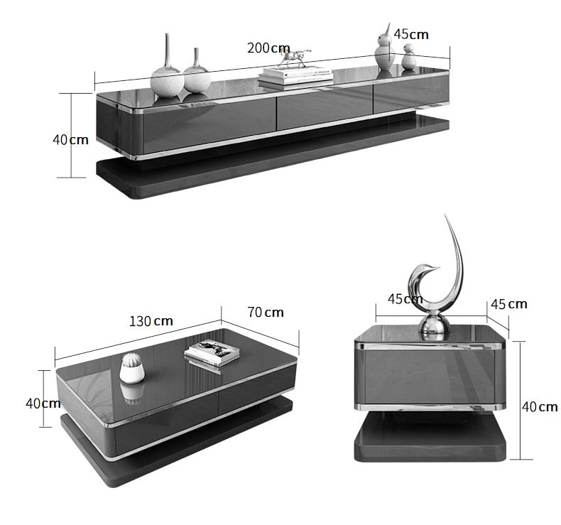 Sintered Stone High Gloss TV Unit Or Coffee Table White Sintered Stone Or Black Glass
