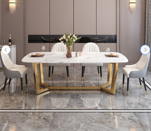 New Marble or Sintered Stone Top V Style Gold Frame Dining Table