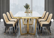 Stainless Gold Y Base Dining Table with Marble / Shiny Sintered Stone