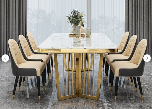 New Marble or Shiny Sintered Stone Top Y Style Gold Frame Dining Table