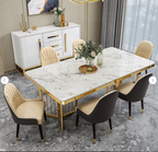Stainless Gold Y Base Dining Table with Marble / Shiny Sintered Stone 180cm X 90cm