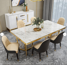 Stainless Gold Y Base Dining Table with Marble / Shiny Sintered Stone