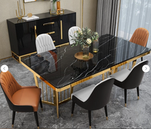 Stainless Gold Y Base Dining Table with Marble / Shiny Sintered Stone