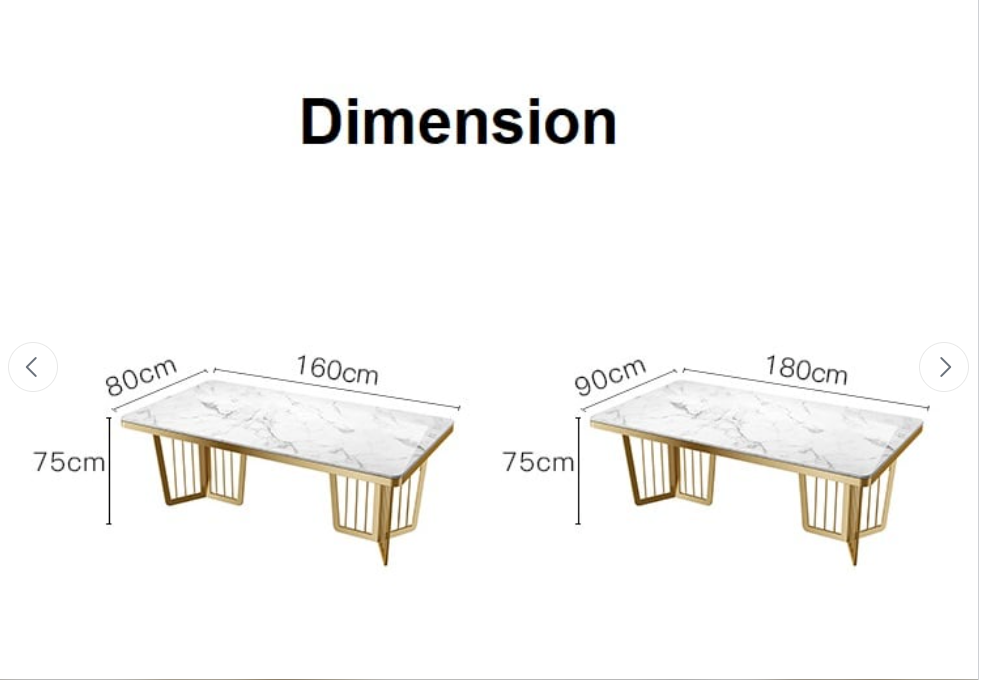 Stainless Gold Y Base Dining Table with Marble / Shiny Sintered Stone