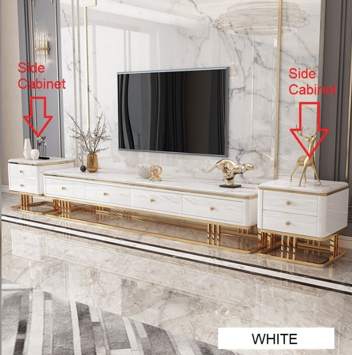 Modern Shiny Sintered Stone Top 3 stands TV Unit, Coffee Table and Side Cabinet